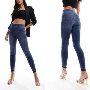 SPANX Distressed Denim Leggings Comfort Tummy Control Blue XS